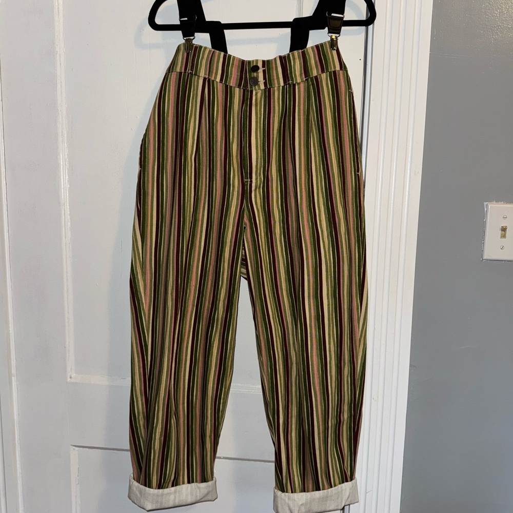 Lucy & Yak Green and Pink Trousers High-Waisted Straight Leg